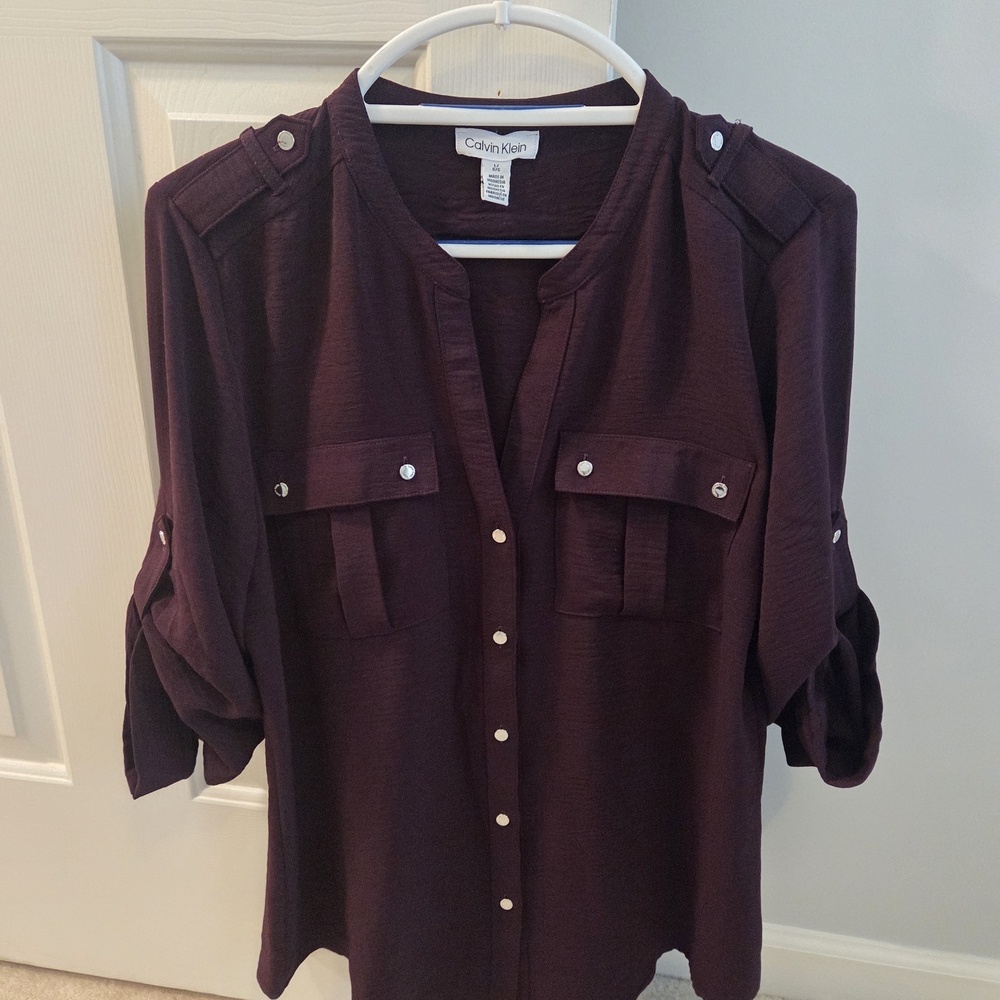 Calvin Klein Women's Purple Button-Up Top